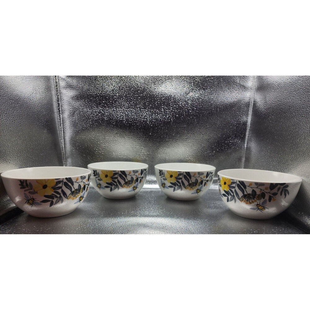 Royal Norfolk Bee Happy Stoneware Soup/Salad/Cereal Bowls (set of 4)